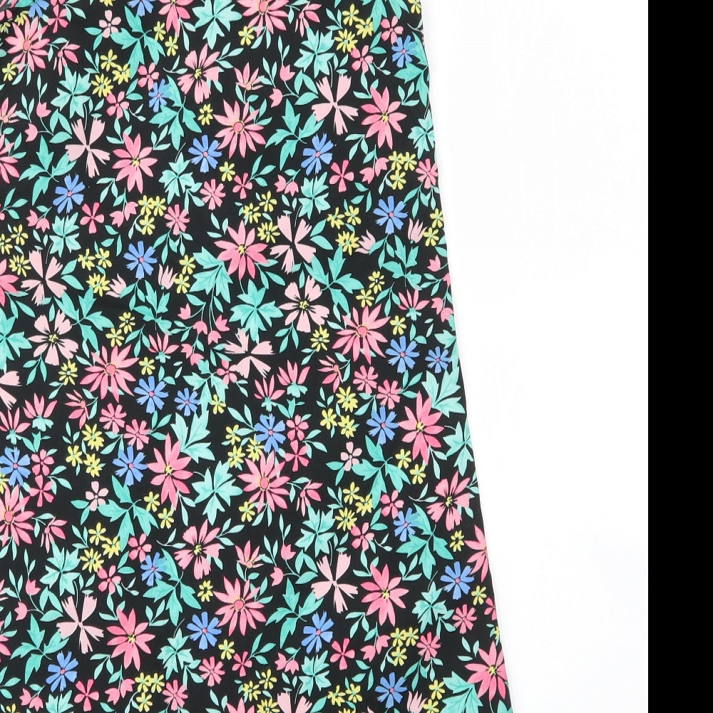 Primark Womens Black Floral Polyester A-Line  Size 12  V-Neck