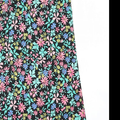 Primark Womens Black Floral Polyester A-Line  Size 12  V-Neck