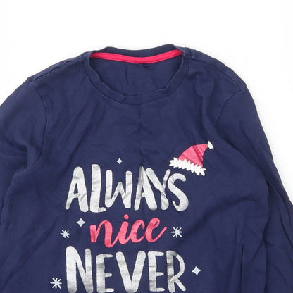 George Girls Blue  Cotton Basic T-Shirt Size 8 Years Round Neck  - Christmas