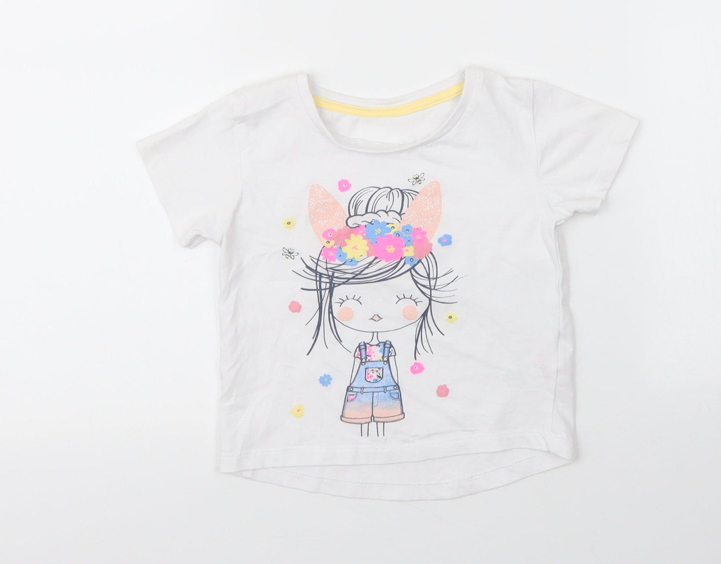 Matalan Girls White  Cotton Basic T-Shirt Size 12 Months Round Neck