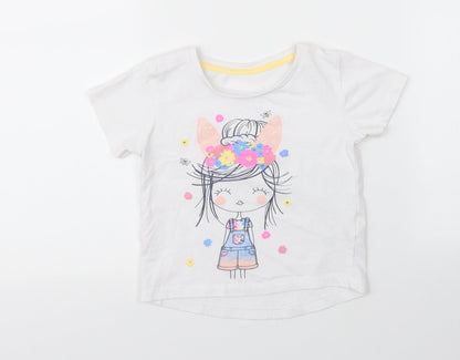 Matalan Girls White  Cotton Basic T-Shirt Size 12 Months Round Neck