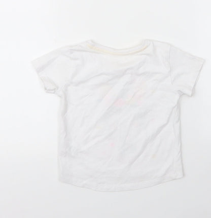 Matalan Girls White  Cotton Basic T-Shirt Size 12 Months Round Neck