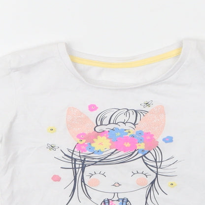 Matalan Girls White  Cotton Basic T-Shirt Size 12 Months Round Neck