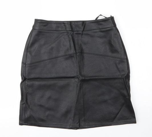 Papaya Womens Black  Polyurethane A-Line Skirt Size S   Zip