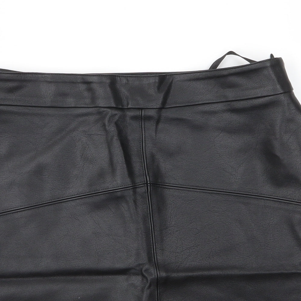 Papaya Womens Black  Polyurethane A-Line Skirt Size S   Zip