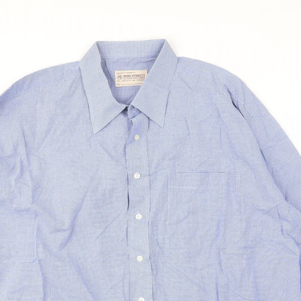 Mens UK Size XL Ming Dynasty Blue  Button-Up Long Sleeve Casual Shirt