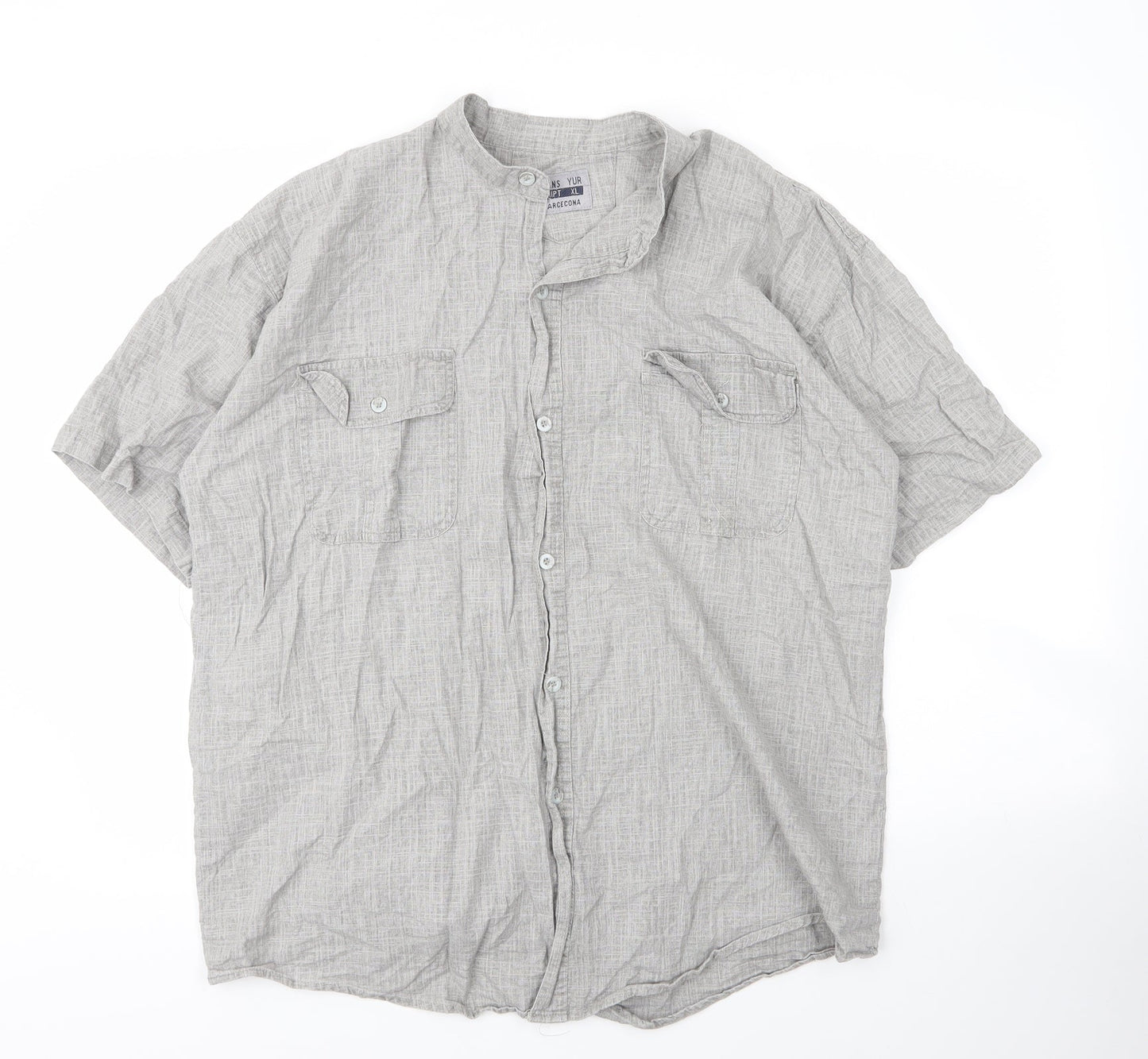 Mens UK Size XL Jeans Yur Barceona Grey  Button-Up Short Sleeve Casual Shirt