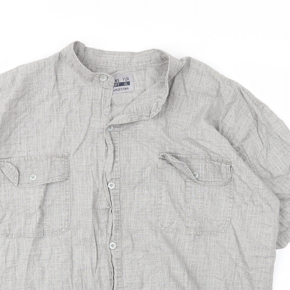 Mens UK Size XL Jeans Yur Barceona Grey  Button-Up Short Sleeve Casual Shirt