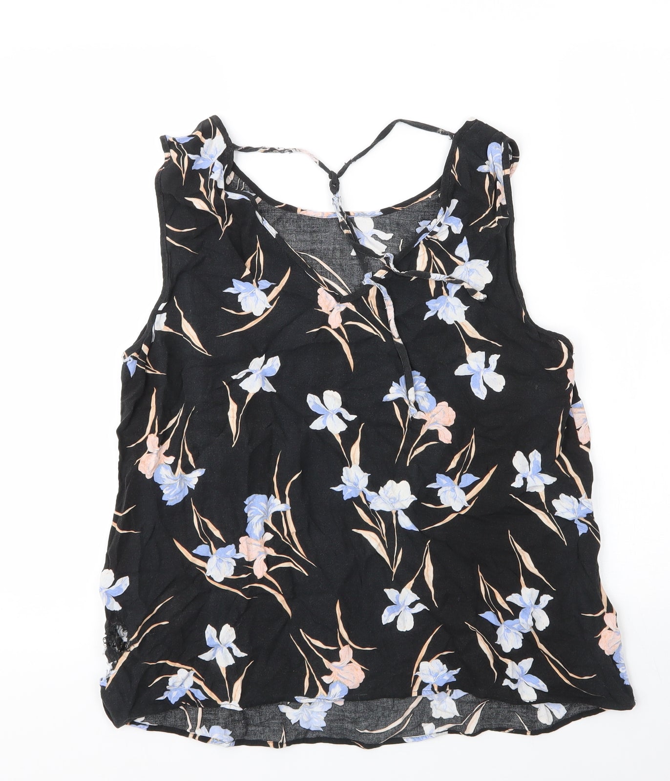 F&F Womens Black Floral Viscose Basic Blouse Size 14 V-Neck