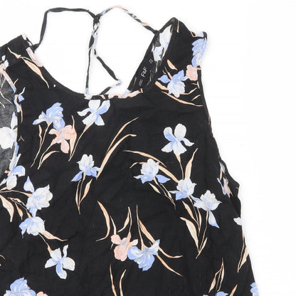 F&F Womens Black Floral Viscose Basic Blouse Size 14 V-Neck