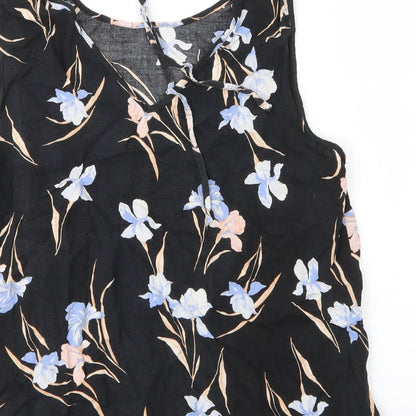 F&F Womens Black Floral Viscose Basic Blouse Size 14 V-Neck