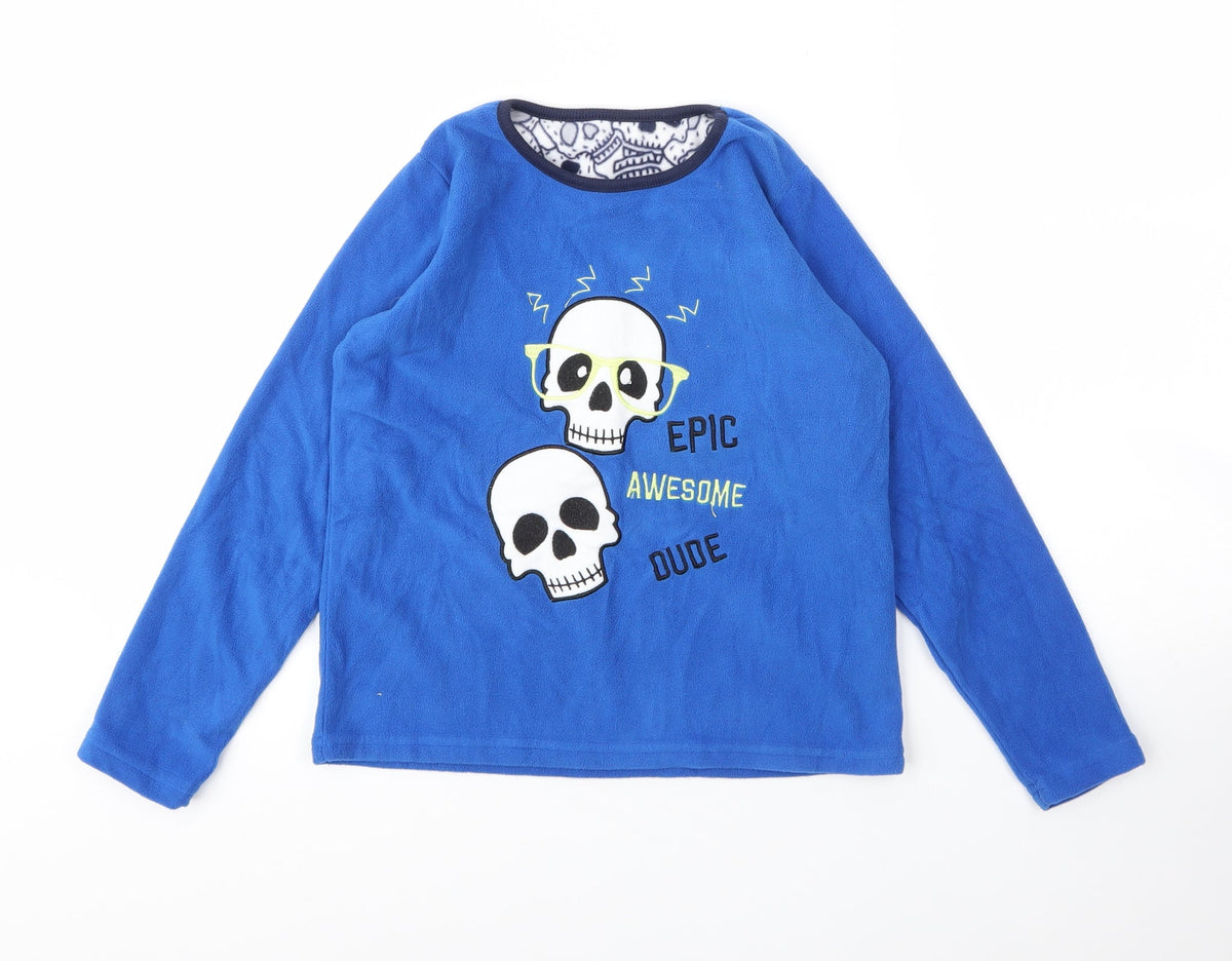 Additional front view of Matalan boys’ blue round neck polyester jumper, size 10, years