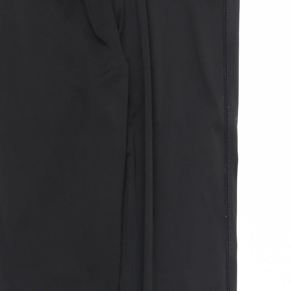 Brand and care label for WorkOut women’s black polyester compression leggings, size S, 24-inch leg regular