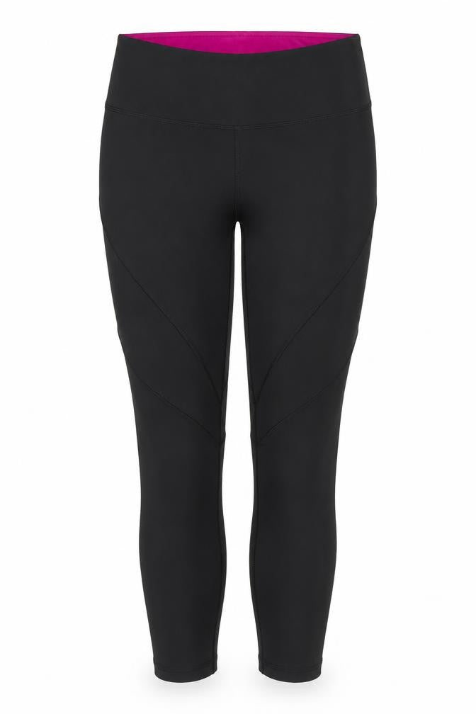 Front view of Soluxe women’s black polyester compression leggings, size M, 23-inch leg regular