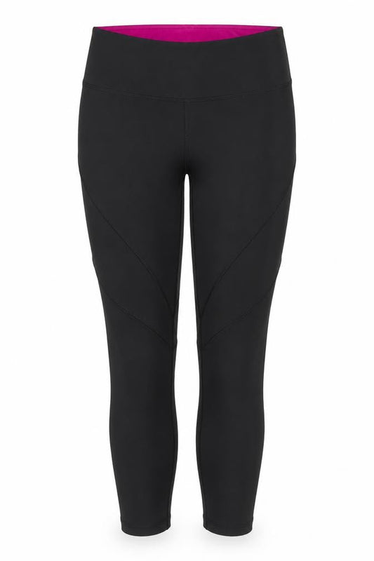 Front view of Soluxe women’s black polyester compression leggings, size M, 23-inch leg regular