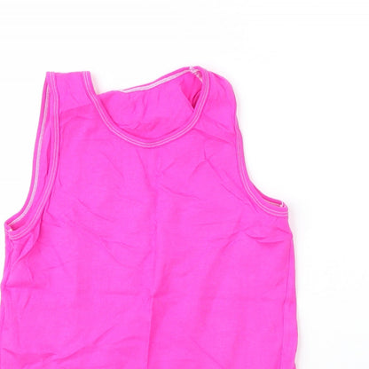 Close-up detail of George girls’ pink cotton basic tank, size 9, years round neck