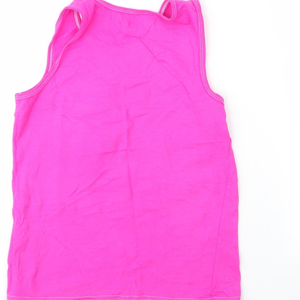Brand and care label for George girls’ pink cotton basic tank, size 9, years round neck