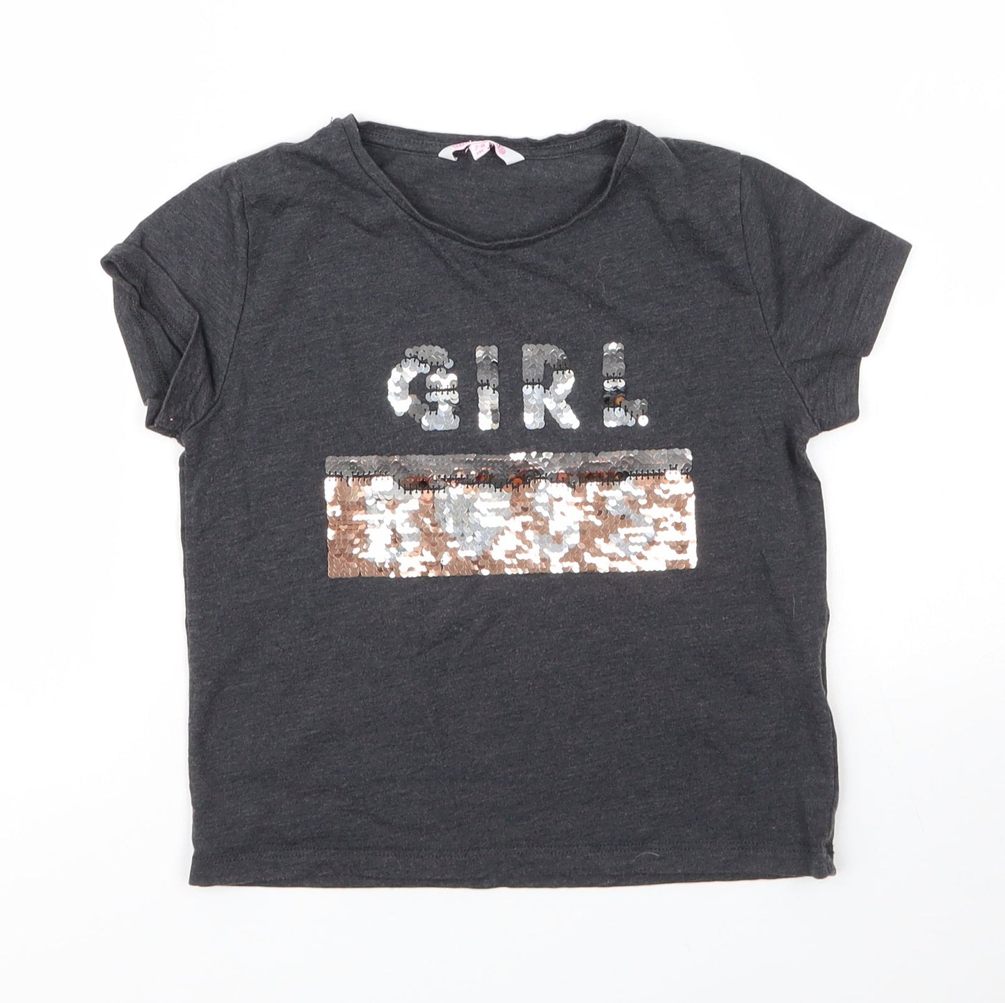 Miss Evie Girls Grey  Cotton Basic T-Shirt Size 7 Years Round Neck