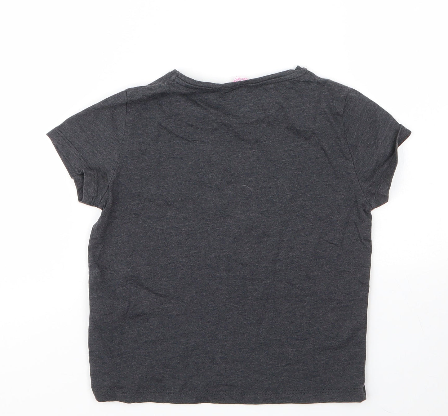 Miss Evie Girls Grey  Cotton Basic T-Shirt Size 7 Years Round Neck