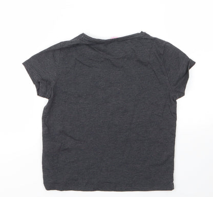 Miss Evie Girls Grey  Cotton Basic T-Shirt Size 7 Years Round Neck