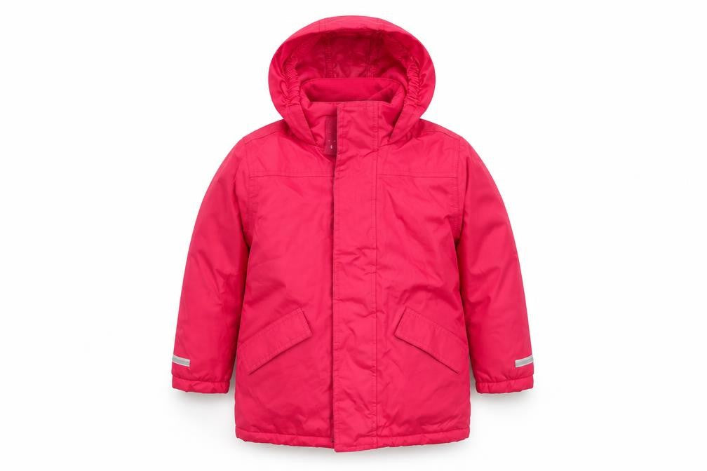 Front view of Hill & Woods boys’ red parka coat, size 3, years zip