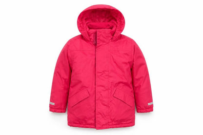 Front view of Hill & Woods boys’ red parka coat, size 3, years zip