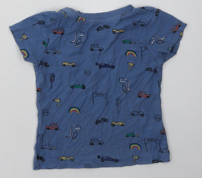 Matalan Boys Blue Geometric Cotton Basic T-Shirt Size 12-18 Months Crew Neck Pullover - Cars