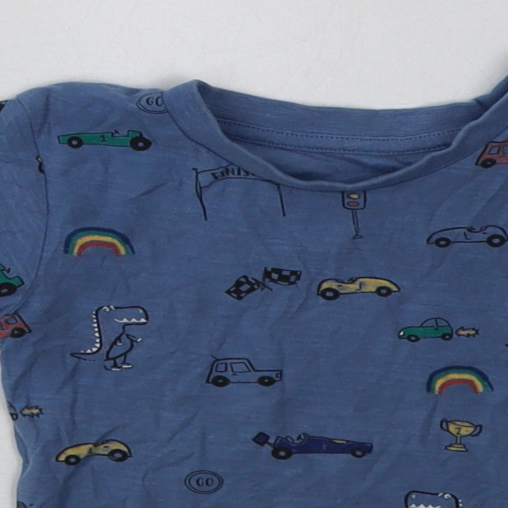 Matalan Boys Blue Geometric Cotton Basic T-Shirt Size 12-18 Months Crew Neck Pullover - Cars