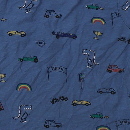 Matalan Boys Blue Geometric Cotton Basic T-Shirt Size 12-18 Months Crew Neck Pullover - Cars