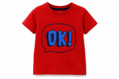 Front view of Primark boys’ red cotton basic t-shirt, size 12-18, months crew neck pullover - ok