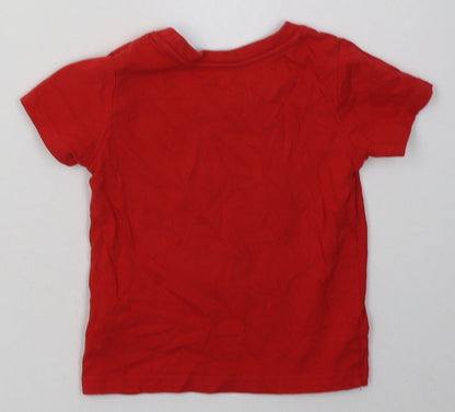 Back view of Primark boys’ red cotton basic t-shirt, size 12-18, months crew neck pullover - ok