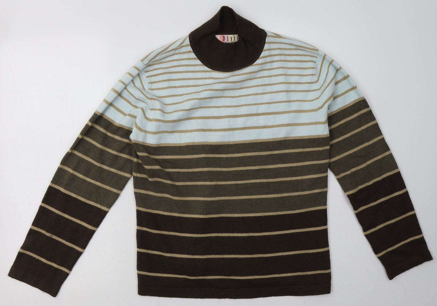 dixie Womens Brown Striped Acrylic Pullover Sweatshirt Size 16  Pullover