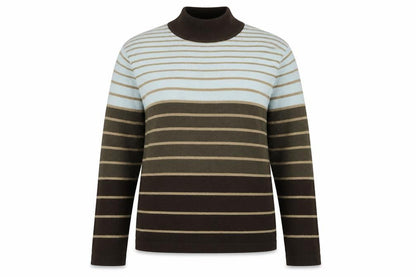 Front view of dixie women’s brown striped acrylic pullover sweatshirt, size UK 16, pullover