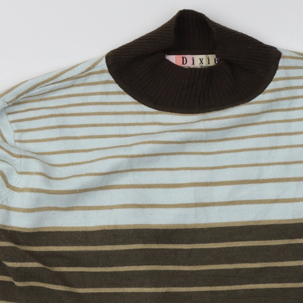 dixie Womens Brown Striped Acrylic Pullover Sweatshirt Size 16  Pullover