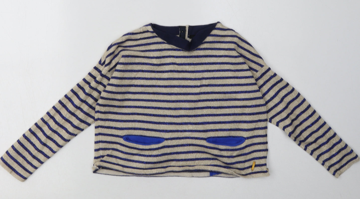 Marks and Spencer Girls Black Striped Cotton Basic Casual Size 6-7 Years Crew Neck Button - sparkly