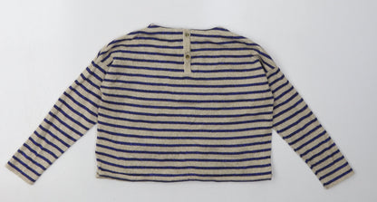 Marks and Spencer Girls Black Striped Cotton Basic Casual Size 6-7 Years Crew Neck Button - sparkly