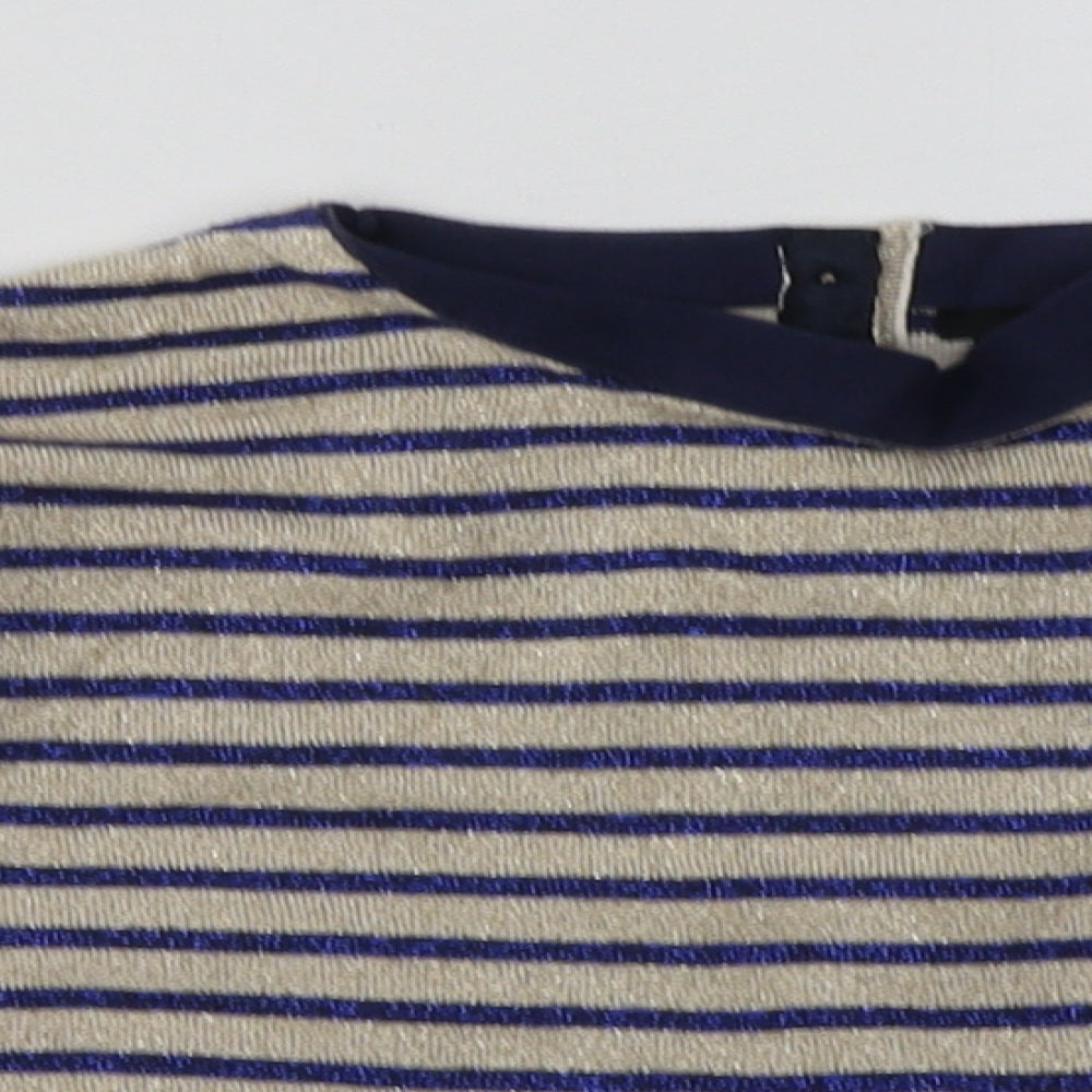 Marks and Spencer Girls Black Striped Cotton Basic Casual Size 6-7 Years Crew Neck Button - sparkly