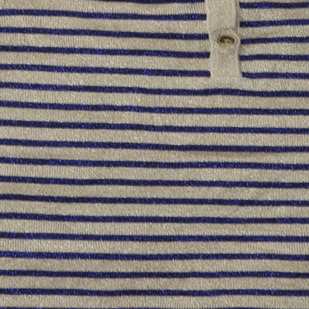 Marks and Spencer Girls Black Striped Cotton Basic Casual Size 6-7 Years Crew Neck Button - sparkly