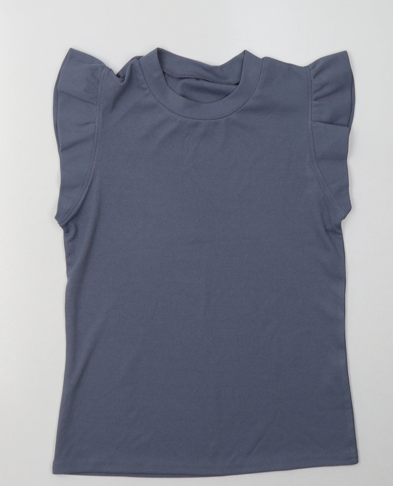 SheIn Womens Blue  Polyester Basic T-Shirt Size S Crew Neck - frill arms