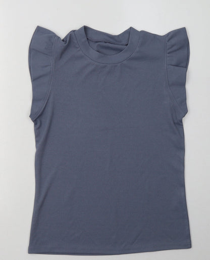 SheIn Womens Blue  Polyester Basic T-Shirt Size S Crew Neck - frill arms