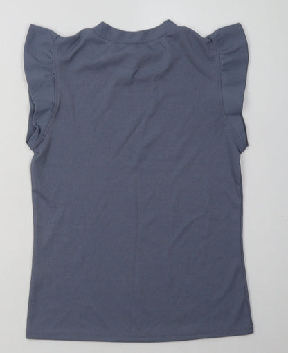 SheIn Womens Blue  Polyester Basic T-Shirt Size S Crew Neck - frill arms