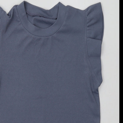 SheIn Womens Blue  Polyester Basic T-Shirt Size S Crew Neck - frill arms