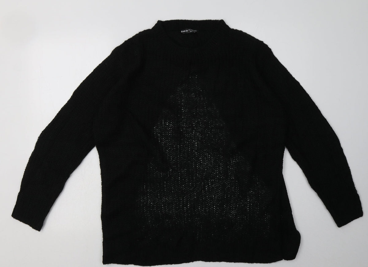 Additional front view of SHEIN women’s black acrylic pullover sweatshirt, size L, pullover