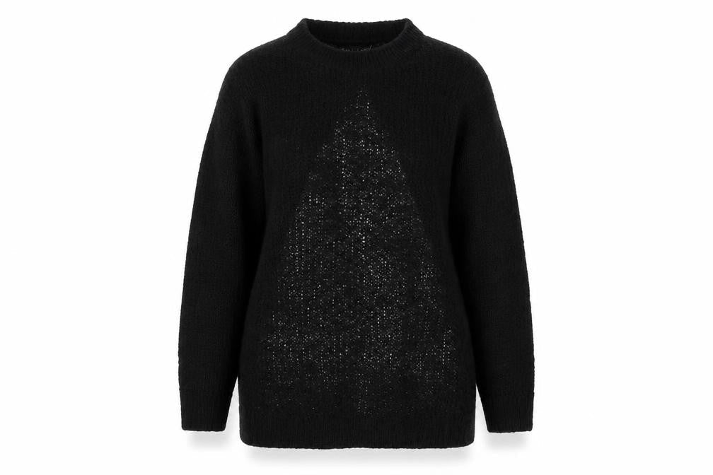 Front view of SHEIN women’s black acrylic pullover sweatshirt, size L, pullover