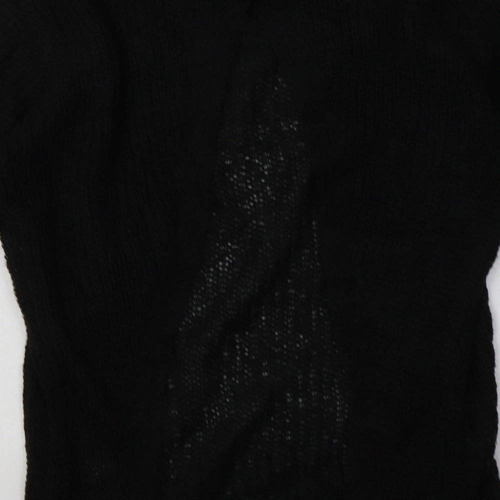 Brand and care label for SHEIN women’s black acrylic pullover sweatshirt, size L, pullover