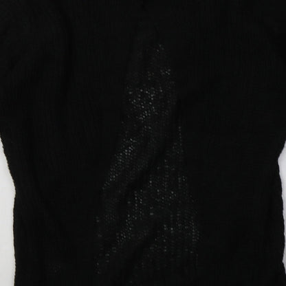 Brand and care label for SHEIN women’s black acrylic pullover sweatshirt, size L, pullover