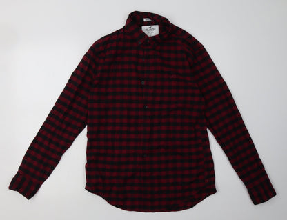 Hollister Mens Red Check Cotton  Polo Size S Collared Button - muscle fit