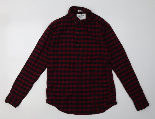Hollister Mens Red Check Cotton  Polo Size S Collared Button - muscle fit