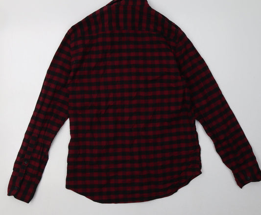 Hollister Mens Red Check Cotton  Polo Size S Collared Button - muscle fit