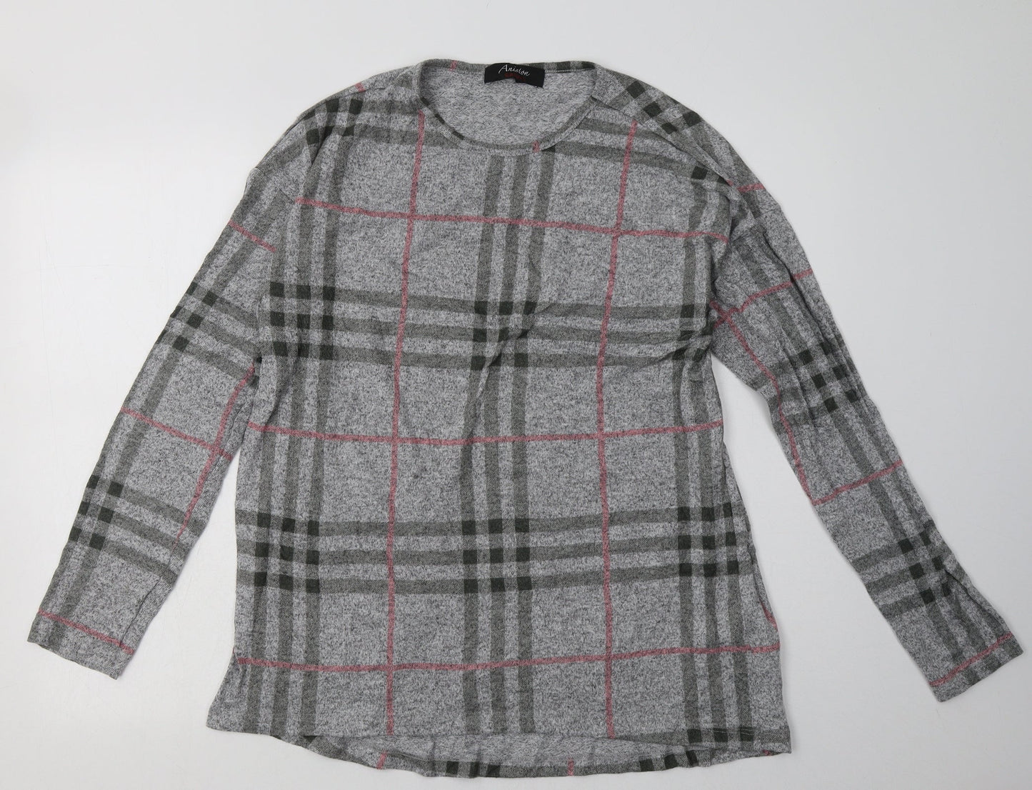 aniston Womens Grey Check Polyester Pullover Sweatshirt Size 14  Pullover